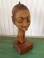 Rwandese houtsculptuur vrouwenhoofd - H: 31 cm - Handgemaakt