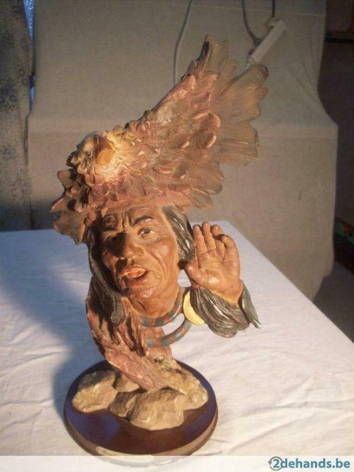 beeldje van indianen hoofd, Antiquités & Art, Art | Sculptures & Bois