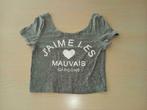 Grijs t-shirt 'J'aime les mauvais garçons', maat XS, Comme neuf, Manches courtes, Taille 34 (XS) ou plus petite, Enlèvement ou Envoi