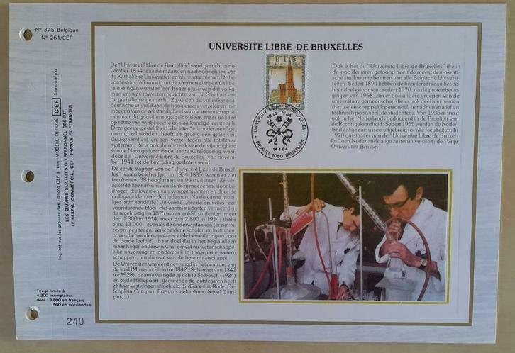 Année 1984 : Carte souvenir fdc soie - 2112 : Université lib, Timbres & Monnaies, Timbres | Europe | Belgique, Enlèvement ou Envoi