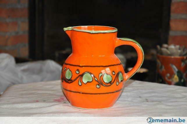 §  cruche design orange fleurs vertes, Enlèvement ou Envoi
