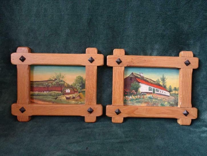 Antieke schilderijtjes oude boerderijen Kasterlee België, Antiquités & Art, Art | Peinture | Classique, Enlèvement ou Envoi