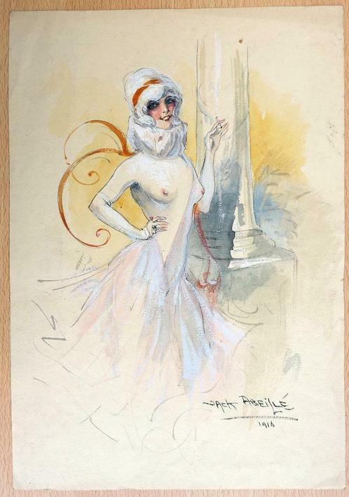Jack Abeillé 1916 Rokende dame La Fumeuse, Antiquités & Art, Art | Dessins & Photographie, Enlèvement ou Envoi