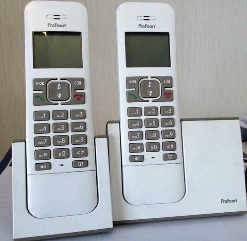 Profoon PDX-8420 WT/TE DECT Draadloze telefoons - 2 Handpost, Télécoms, Téléphones fixes | Combinés & sans fil, Utilisé, 2 combinés