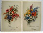 2 Oude postkaarten "Bloemen uit Herten", Ophalen of Verzenden, 1940 tot 1960, Ongelopen, Overige thema's