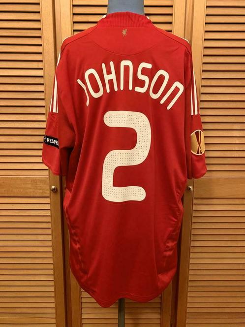 Liverpool 2009-2010 Europa League Johnson match worn shirt, Sports & Fitness, Football, Utilisé, Maillot, Taille XL