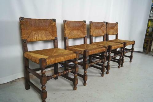 4 antieke eiken boeren stoelen met rieten zitten, Antiek en Kunst, Antiek | Meubels | Stoelen en Sofa's, Ophalen