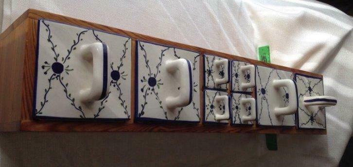 Rek in grenen hout  met porceleinen laden, Huis en Inrichting, Keuken | Keukenbenodigdheden, Nieuw, Ophalen of Verzenden