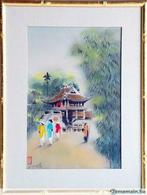 Vietnam Peinture sur soie Pagode de Hanoi F125, Antiquités & Art, Enlèvement ou Envoi
