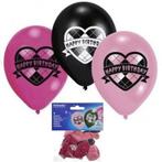 Ballonnen verjaardag Happy Birthday roze zwart 6 st, Nieuw, Versiering, Ophalen of Verzenden