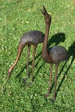 Beelden van een paar bronzen kraanvogels die waterstraal mak, Tuin en Terras, Ophalen, Zo goed als nieuw, Overige materialen, Dierenbeeld