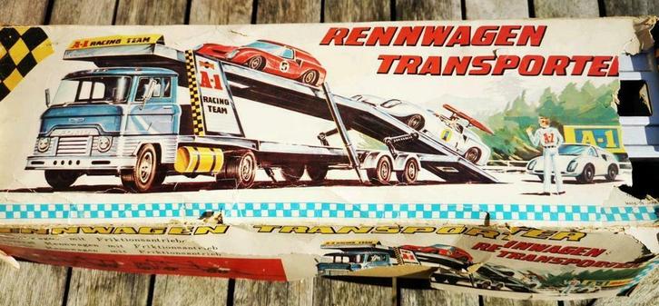 Asakusa toy blikken racewagen transporter met race wagens, Antiek en Kunst, Antiek | Speelgoed, Ophalen of Verzenden