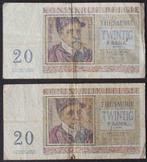 2 biljetten 20 Belgische frank 03-04-56
