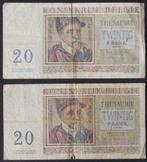 2 billets 20 francs belges 03-04-56, Enlèvement ou Envoi, Billets en vrac