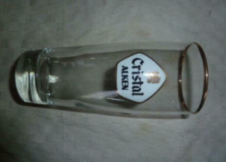 # bier glas CRISTAL ALKEN gouden rand ; zwart wit goud logo, Verzamelen, Glas en Drinkglazen, Nieuw, Bierglas, Ophalen of Verzenden