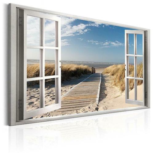 Nieuw canvas schilderij Noordzee raam 120 x 80 cm, Verzamelen, Posters, Nieuw, Canvas of Doek, Verzenden