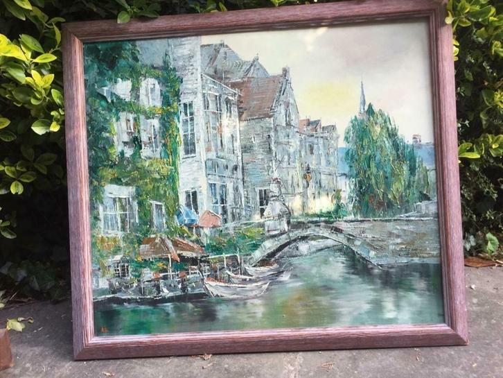 SCHILDERIJ « Brugge - Sint Johannes van Nepomuk brug», Antiek en Kunst, Kunst | Schilderijen | Klassiek, Ophalen