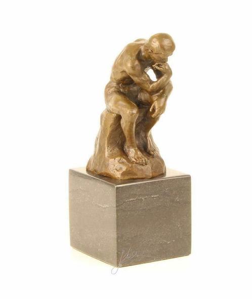 Een bronzen beeld van de denker - beeld -brons, Antiquités & Art, Art | Sculptures & Bois, Enlèvement ou Envoi