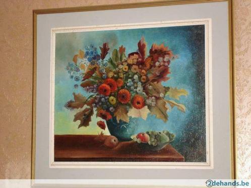schilderij : schaal met bloemen & fruit, Maison & Meubles, Accessoires pour la Maison | Décorations murale, Utilisé, Enlèvement