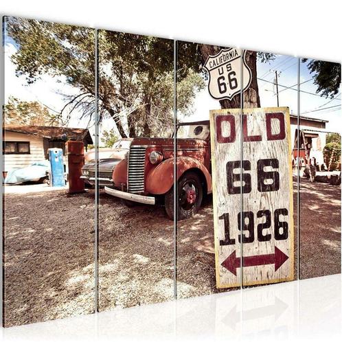 Canvas schilderij 5 luik Route 66 Auto 220 x 80 cm, Antiquités & Art, Art | Peinture | Moderne, Envoi