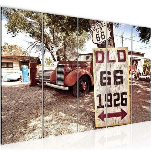 Canvas schilderij 5 luik Route 66 Auto 220 x 80 cm, Antiek en Kunst, Kunst | Schilderijen | Modern, Verzenden