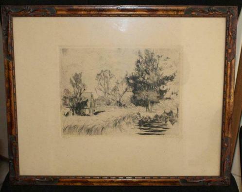 A. Reichmann - Ets - Platteland aan 't meer - 44 x 35 cm, Antiek en Kunst, Kunst | Etsen en Gravures, Ophalen of Verzenden