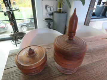 Paire de pots à tabac / bonbonnières en bois, Enlèvement ou Envoi