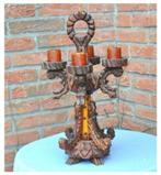 §chandelier de style gothique en bois, Gebruikt, Ophalen of Verzenden, Kandelaar, Hout