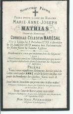 RP Marie-Anne-Joseph Mathias 1799-1879  Liége, Collections, Carte de condoléances, Envoi