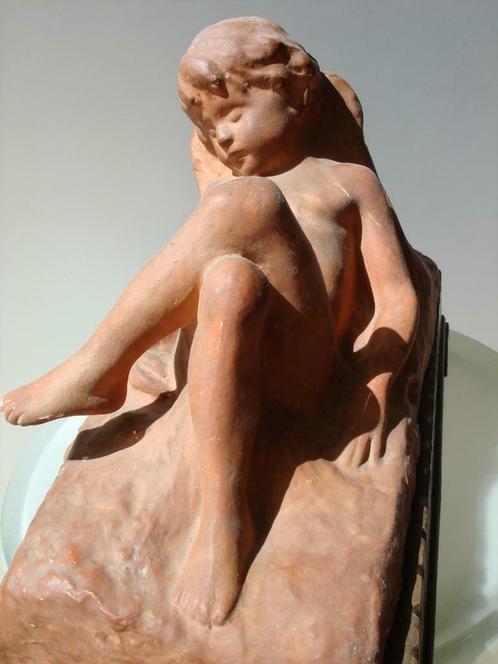 Eugène CANNEEL °1882-1966 slapend kind gipsen model gesignee, Antiek en Kunst, Kunst | Beelden en Houtsnijwerken, Ophalen