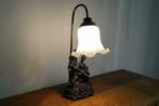 Antieke bureau-/leeslamp met glazen kap H 51cm B 21cm, Antiek en Kunst, Ophalen