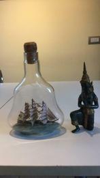 Antiek glazen fles met schip erin verwerkt, Enlèvement ou Envoi