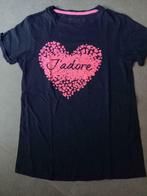 Blauw T-shirt met roos hart, Ophalen of Verzenden, Gebruikt, Meisje