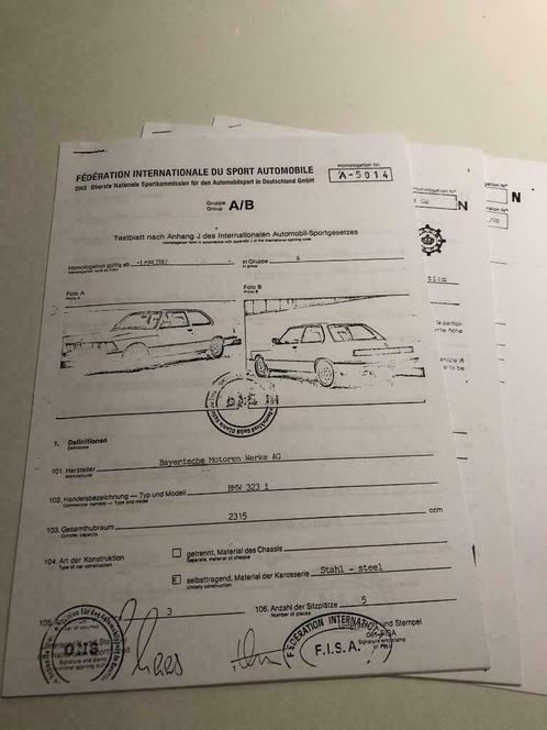 Homologatie fiche FIA van BMW 323i E21 Gr A + Gr N - 1982, Auto diversen, Handleidingen en Instructieboekjes, Ophalen of Verzenden