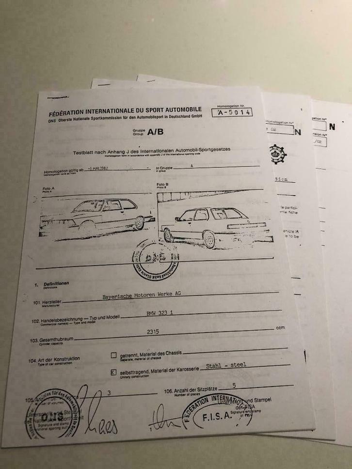 Homologatie fiche FIA van BMW 323i E21 Gr A + Gr N - 1982, Auto diversen, Handleidingen en Instructieboekjes, Ophalen of Verzenden