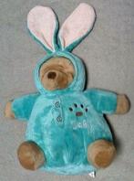 Doudou peluche ours marron déguisé Lapin bleu vert, Ophalen, Nieuw, Stoffen beer, Overige merken