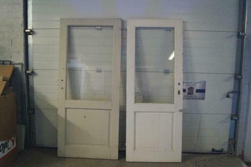 2 antieke paneel deuren met glas in zware eik B 80-90 H 203, Bricolage & Construction, Fenêtres & Moustiquaires, Utilisé, Porte intérieure
