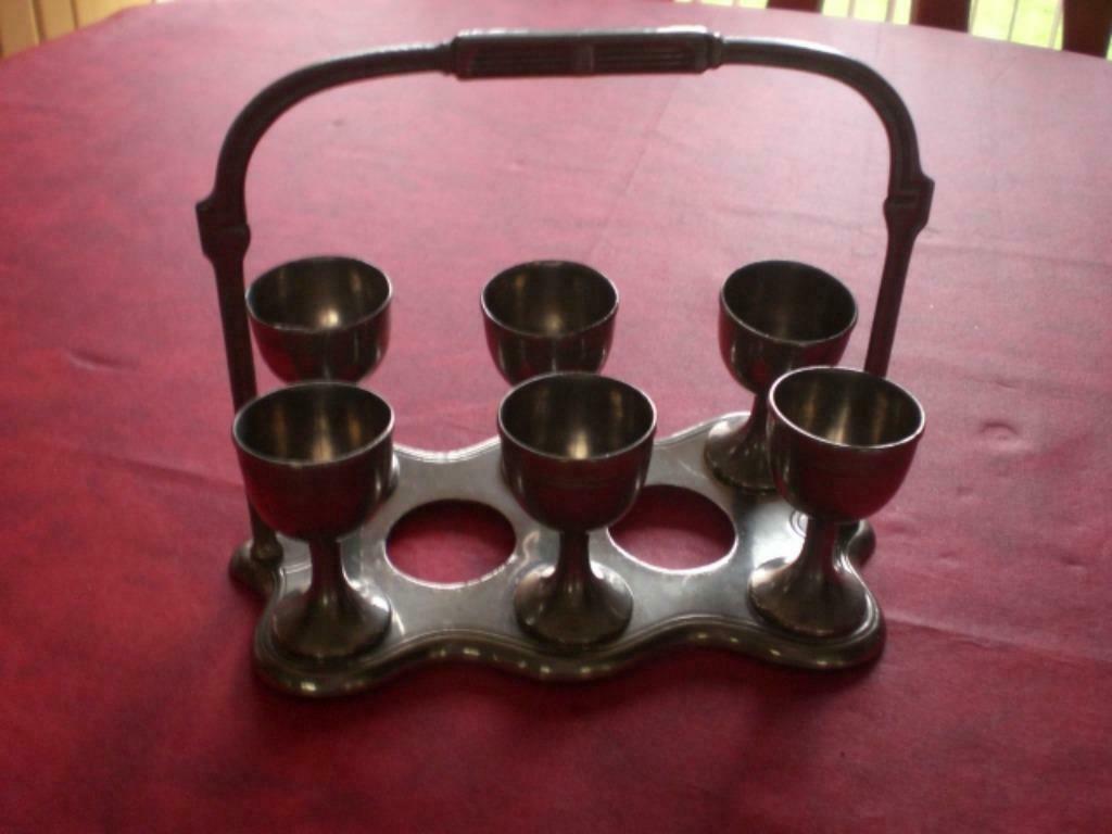 6 Coquetiers "Etain" avec support ancien., Maison & Meubles, Cuisine | Vaisselle, Enlèvement ou Envoi, Utilisé