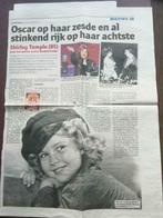 Krantenartikel Overlijden Shirley Temple   10/02/2014, Verzamelen, Overige typen, Gebruikt, Ophalen of Verzenden, Film