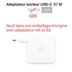 Chargeur USB C Mac 87 W avec adaptateur UK et EU offert, Neuf