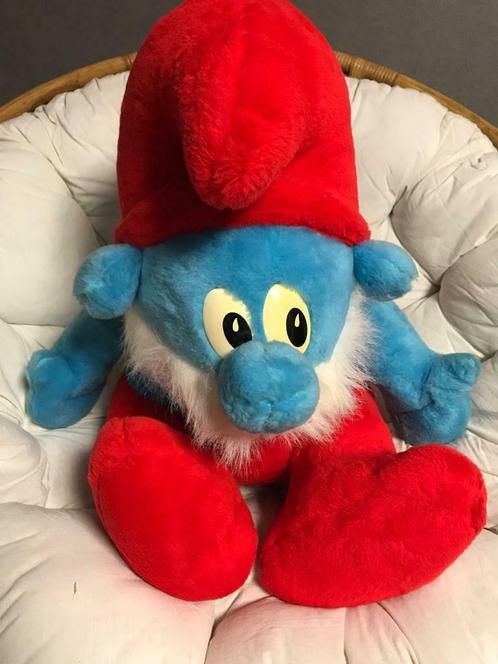 Grande peluche vintage du grand Schtroumpfs, Verzamelen, Smurfen, Gebruikt, Poppetje, Figuurtje of Knuffel, Grote Smurf