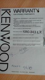 carte garantie "Kenwood autoradio"  A4  vintage  '89, Comme neuf, Emballage, Enlèvement ou Envoi