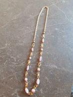 Vergulde vintage ketting met roze kralen., Ophalen, Zo goed als nieuw, Roze, Overige materialen