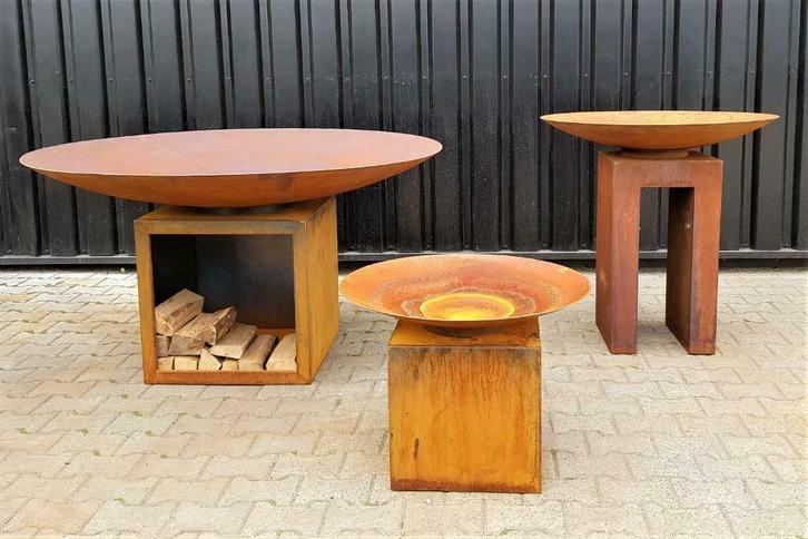 Vierkante ronde vuurschaal vuurbak deco Cortenstaal BBQ, Tuin en Terras, Houtskoolbarbecues, Nieuw, Met accessoires, Ophalen of Verzenden
