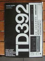 Originele handleiding Harman/Kardon cassettedeck TD392, Audio, Tv en Foto, Ophalen of Verzenden