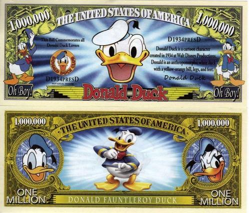 USA 1 million $ bankbiljet Donald Duck (Disney) Nieuw & UNC, Postzegels en Munten, Bankbiljetten | Amerika, Los biljet, Noord-Amerika
