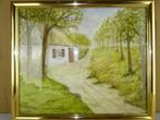Vintage schilderij tekening Landweggetje schilderij L.J. Rey, Antiek en Kunst, Kunst | Schilderijen | Modern, Ophalen of Verzenden