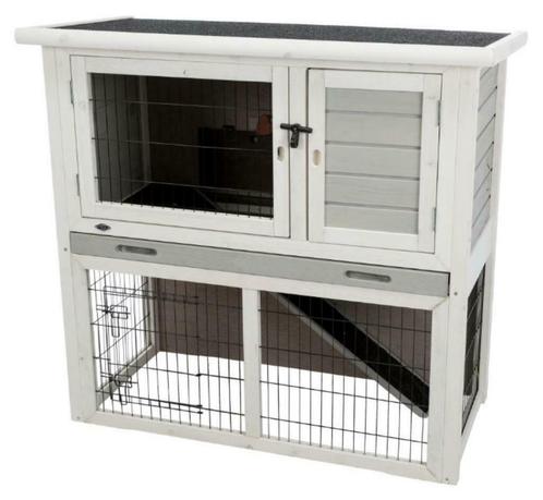 Clapier à Lapins en Bois Natura Gris-Blanc, Animaux & Accessoires, Rongeurs & Lapins | Cages & Clapiers, Neuf, Niche, 90 cm ou plus