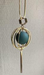 Gouden ringketting, turquoise parel (ongedragen), Handtassen en Accessoires, Nieuw, Goud