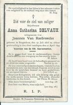 RP Anna Catharina Delvaux 1816-1895, Collections, Images pieuses & Faire-part, Carte de condoléances, Envoi